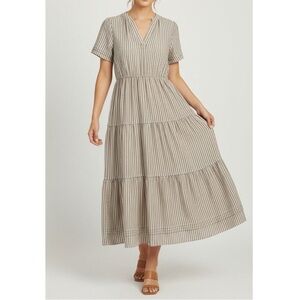 Cynthia Rowley striped linen blend tiered midi dress